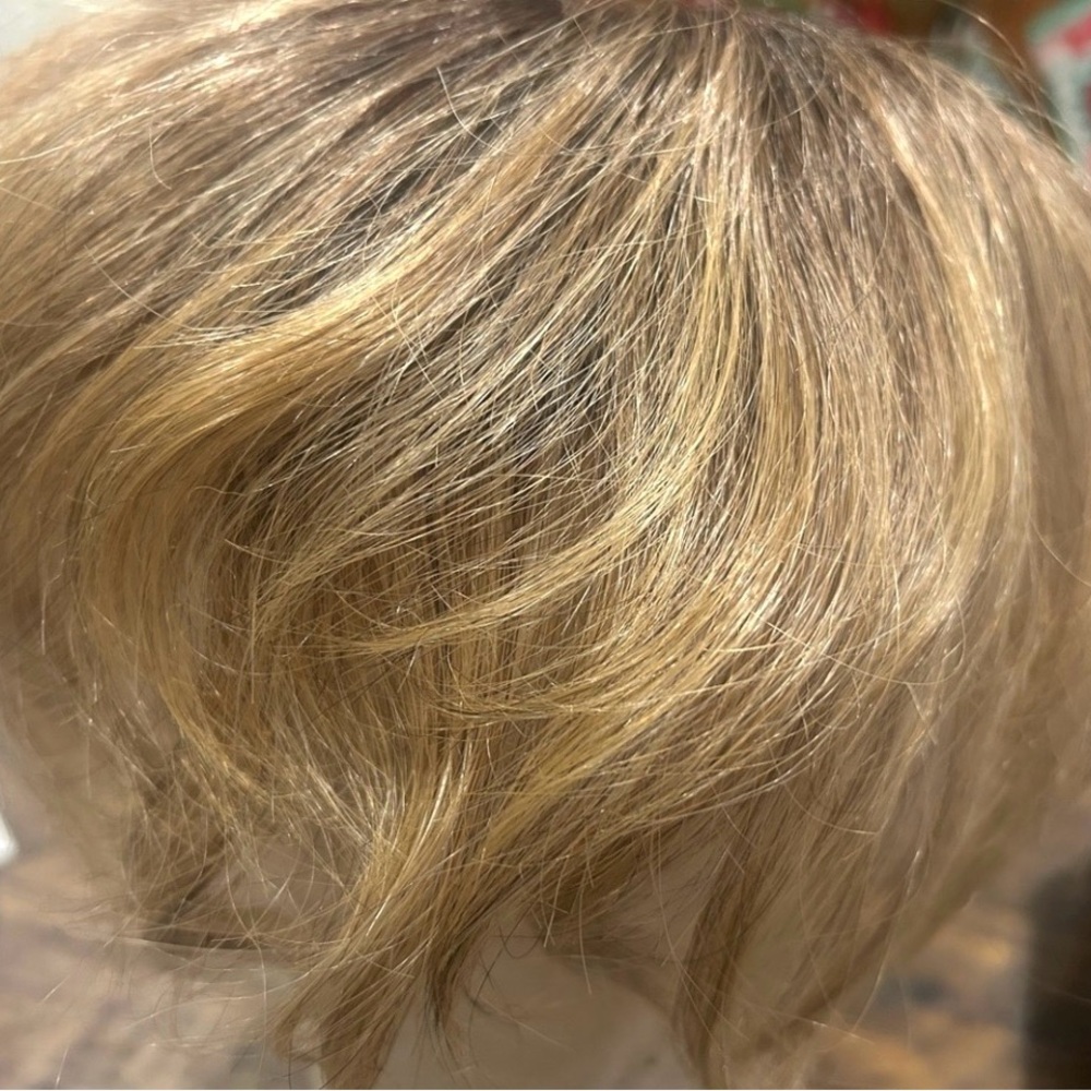 Jon Renau Heat friendly topper in shaded dark and light blondes